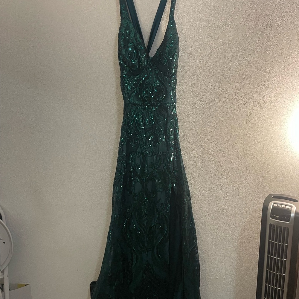 B Darlin Teal Sequin Prom Dress